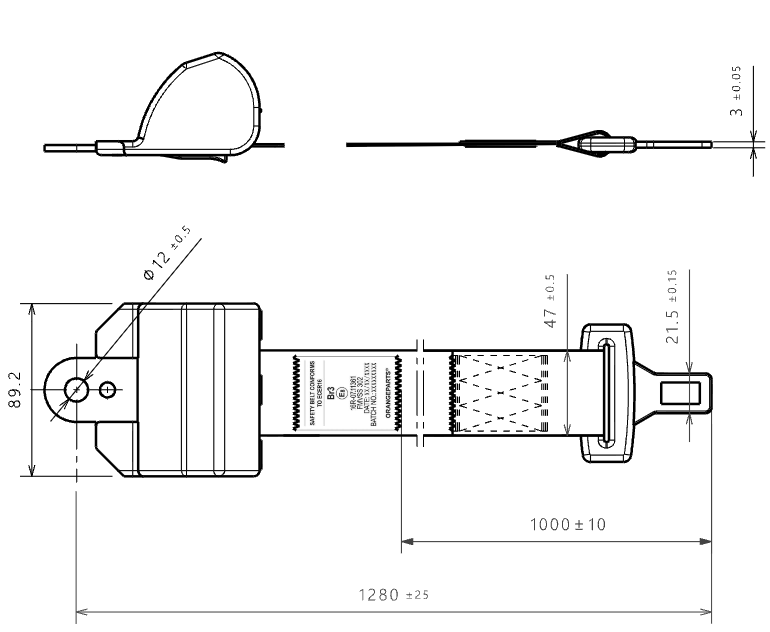 Disegno tecnico cintura di sicurezza